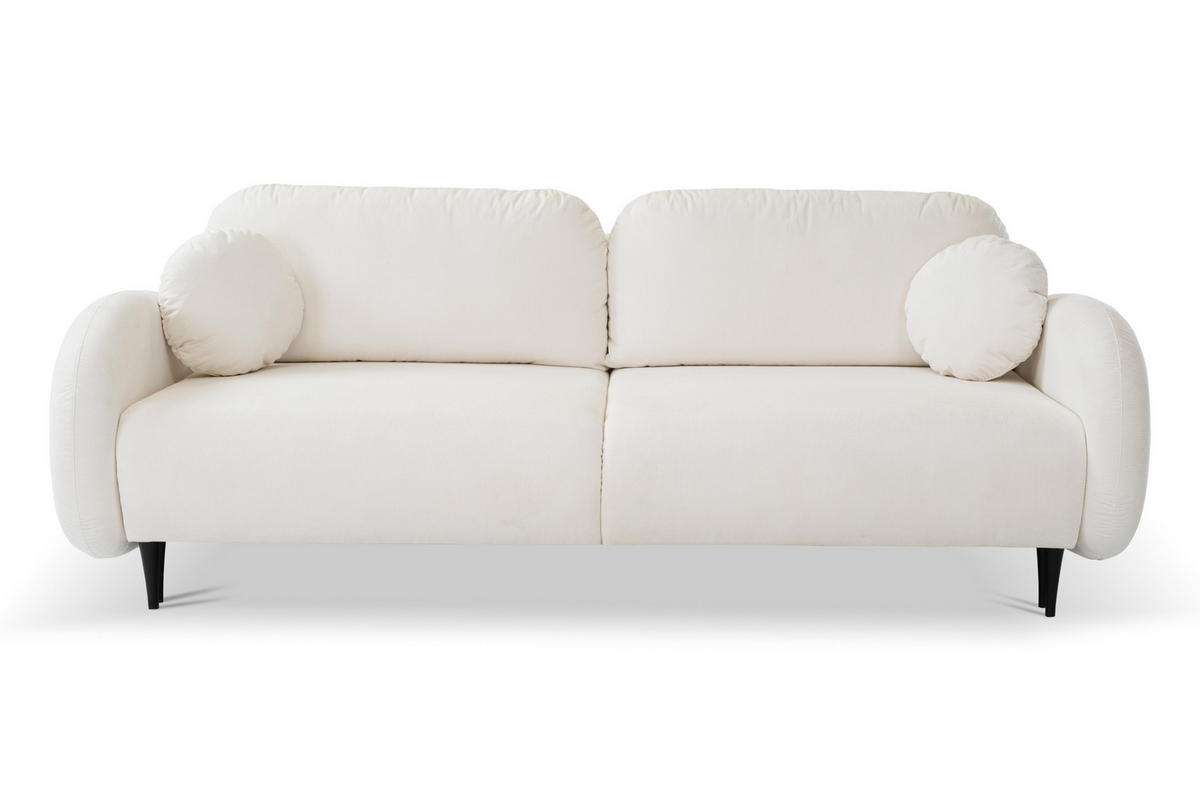 BETTSOFA AGIO Creme Velours-Stoff mit Schlaffunktion - Creme, Holz (232/95/109cm) - MASSENO