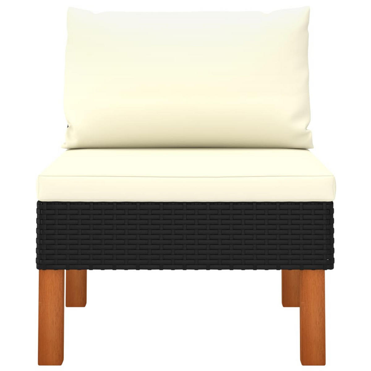 LOUNGEMITTELTEIL POLY RATTAN UND EUKALYPTUS MASSIVHOLZ - Schwarz, Kunststoff (64.5/67/60.5cm) - vidaXL