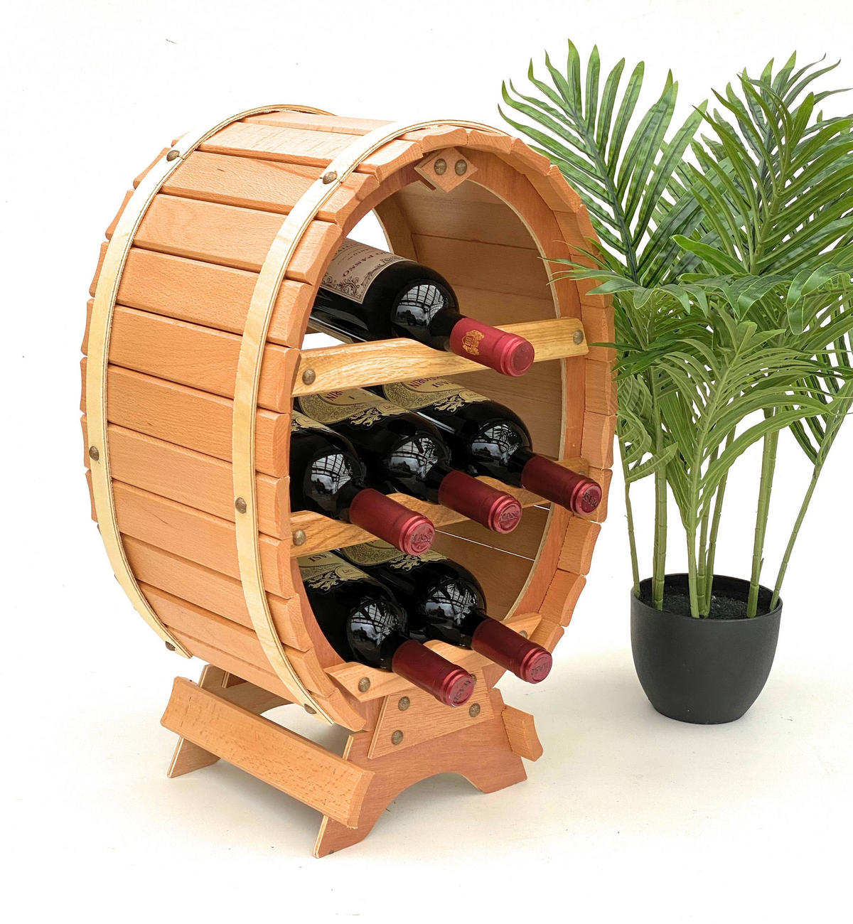 WEINREGAL Holz Stehend Weinfass 6 Flaschen Natur - Braun, Holz (35/55/24cm) - DanDiBo
