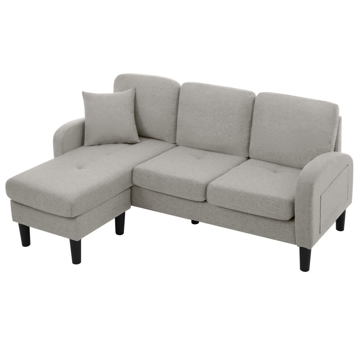 ECKSOFA L-Form 3-Sitzer mit Chaiselongue Baumwoll-Leinen Grau 166/118/77 cm - Hellgrau, Kunststoff (166/118cm) - OKWISH