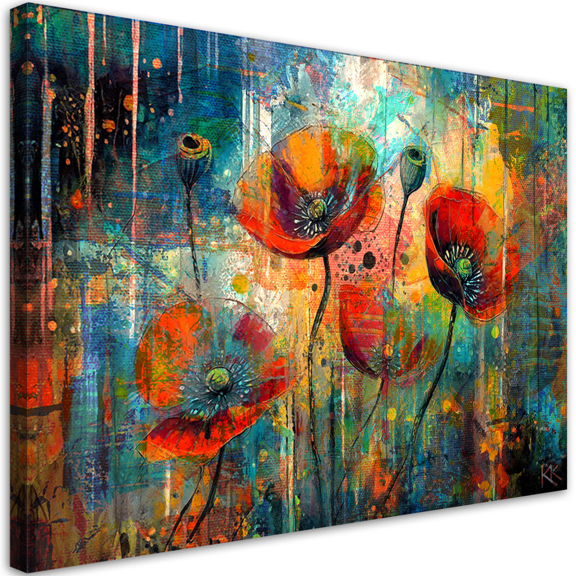 LEINWANDBILD Abstrakte Blumen Mohnblumen 100x70cm - Lila, Textil (100/70cm) - Feeby