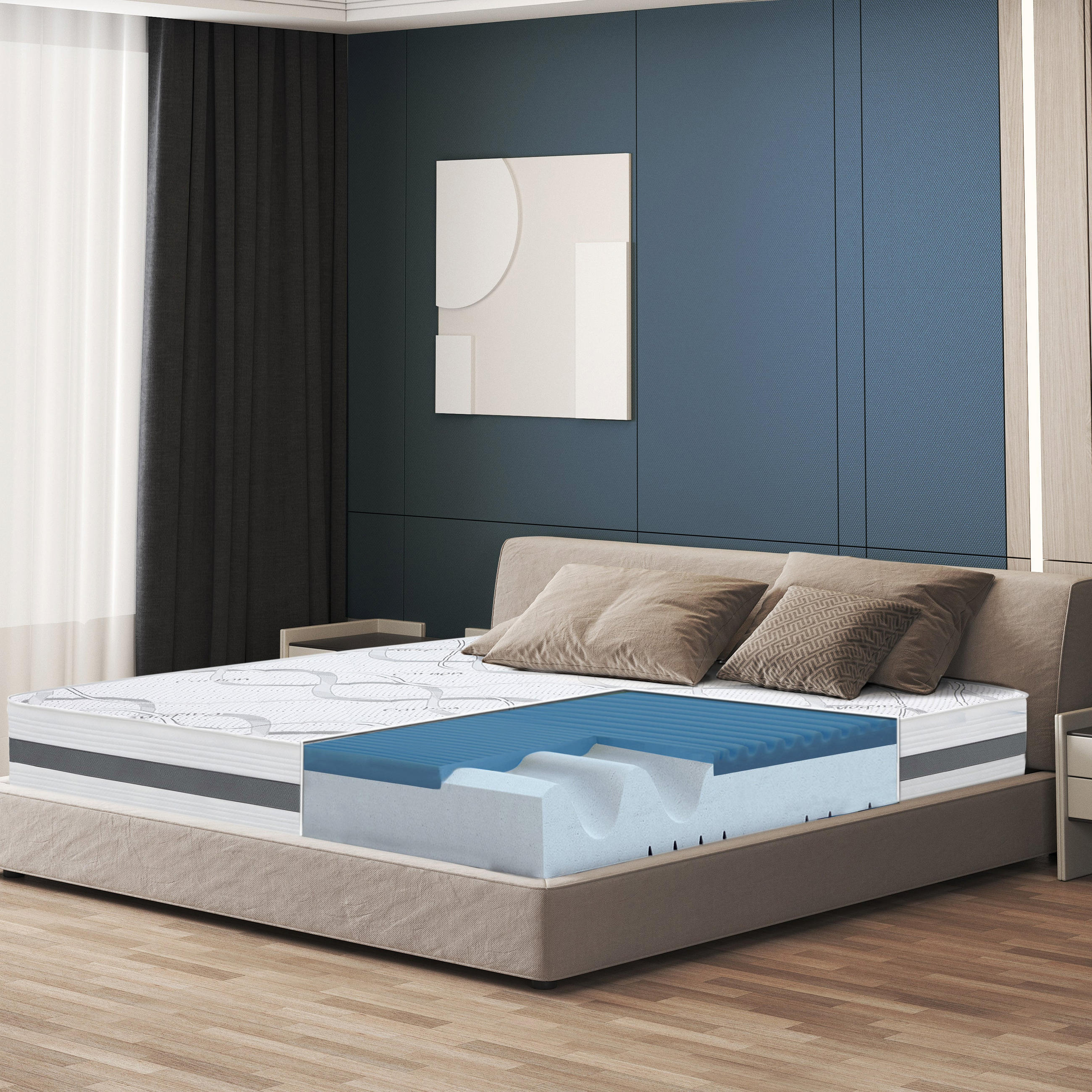 DOPPELMATRATZE King-Size 200x200 | Memory Foam| Höhe 22 cm - Weiß, Textil (200/200cm) - The White Stone
