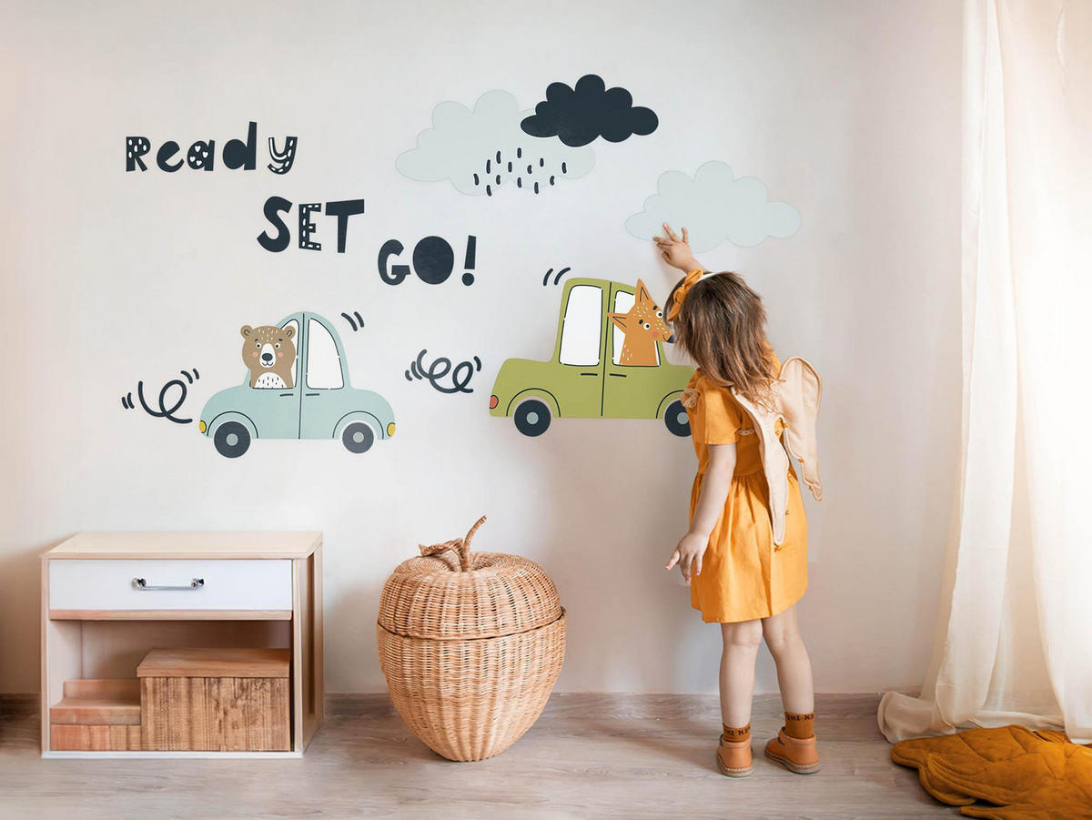 WANDAUFKLEBER 80x108cm - Tiere in Autos - Multicolor, Kunststoff (80/108/0.1cm) - Wallfluent