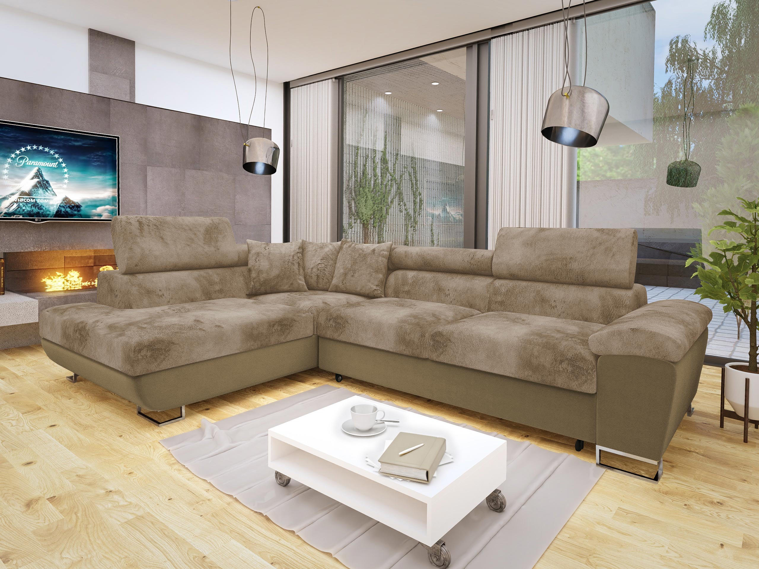 ECKSOFA Cotere Premium, Seite: Links - Hellbraun, Holz/Textil (270/202cm) - MIRJAN24