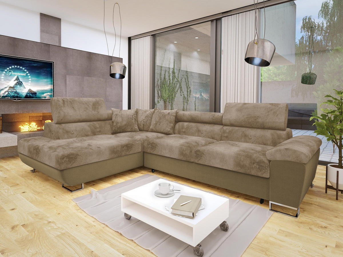 ECKSOFA Cotere Premium, Seite: Links - Hellbraun, Holz/Textil (270/202cm) - MIRJAN24