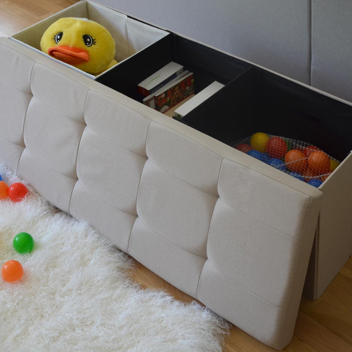 SITZBANK Faltbar, 110/38/38 cm, mit 2 Trennwänden, 120 Liter, Beige - Beige, Kunststoff (38/38/110cm) - Dunedesign
