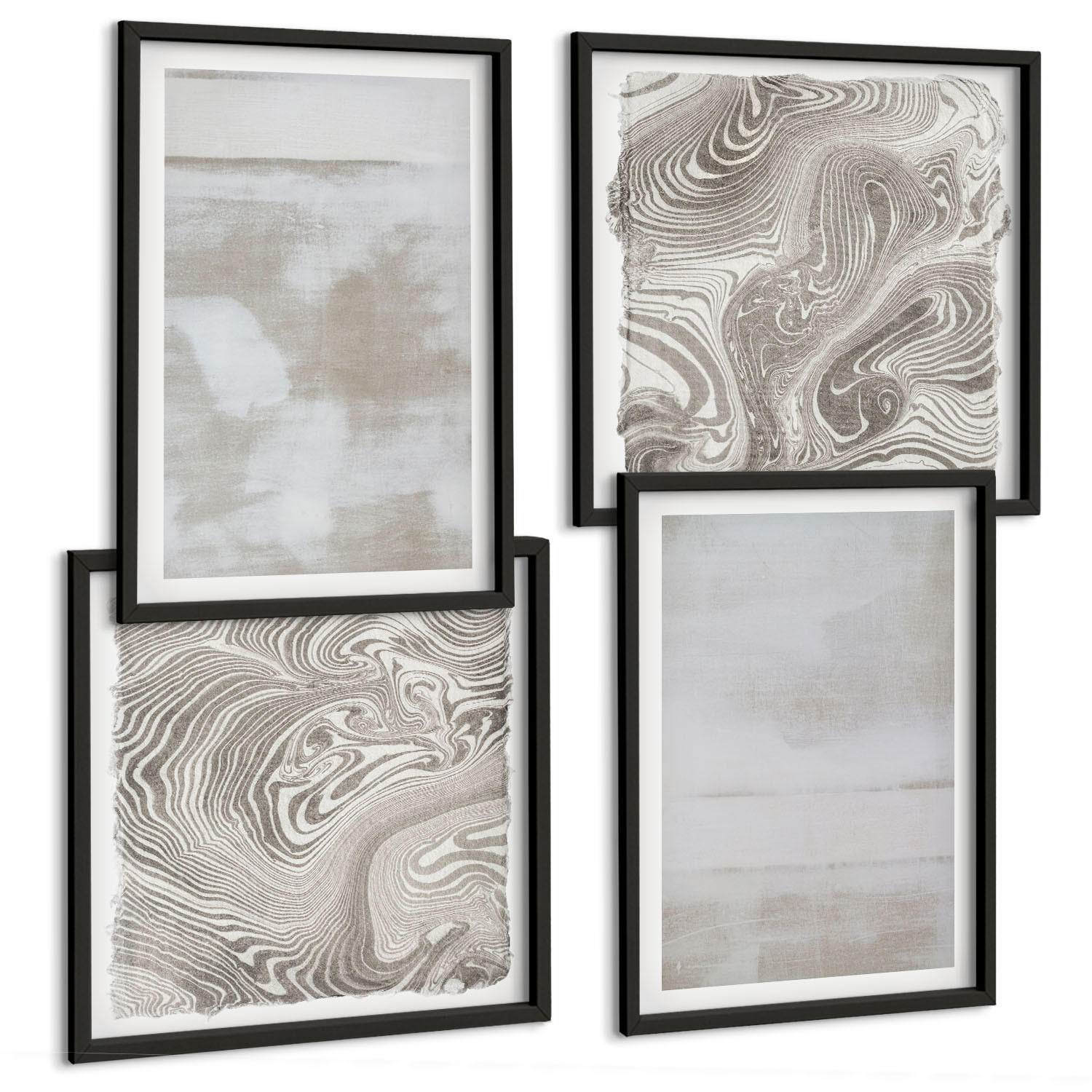 BILDER SET 4er Set - 50x50 cm & 40x60 cm Schwarzer Rahmen - Abgenutzte Texturen, moderner Stil - Schwarz, Kunststoff (50/50cm) - TULUP