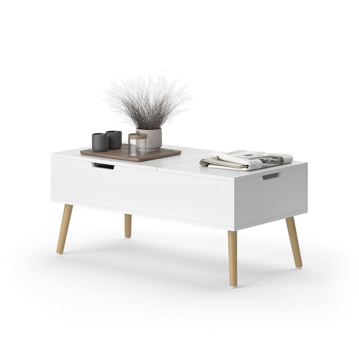 COUCHTISCH Riga Weiß 100 x 44 cm ausziebar - Weiß, Holzwerkstoff (50/100/44cm) - Vicco