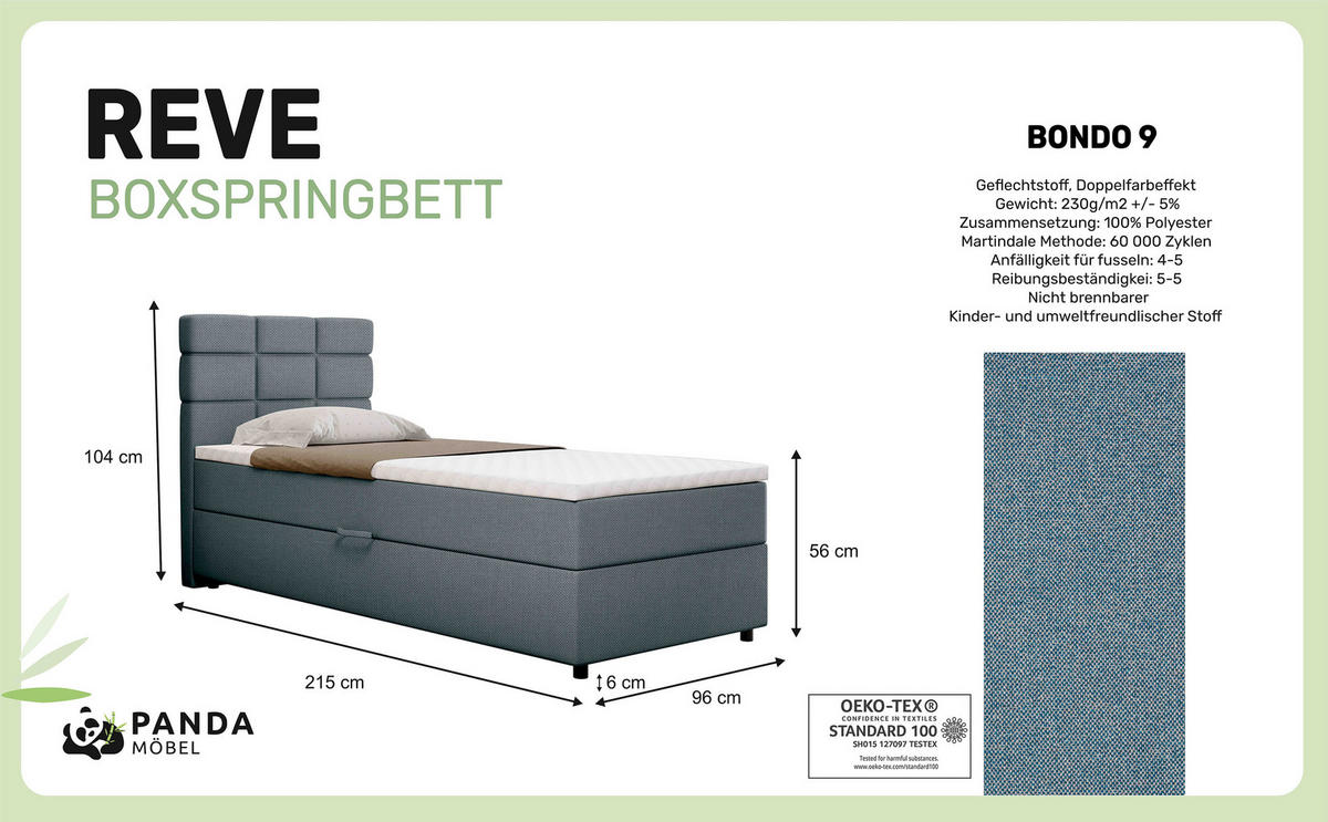 BOXBETT Reve 90 x 200 cm mit Bettkasten und Lattenrost ohne matratze - hellblau - Hellblau, Holz (90/200cm) - Panda Möbel