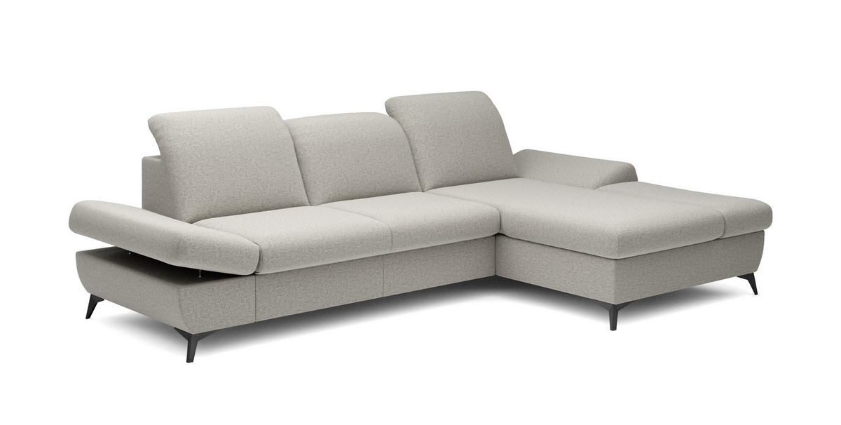 ECKSOFA FELICE R-S Beige Geflochtener Stoff mit Schlaffunktion - Beige, Holz (284/166cm) - MASSENO