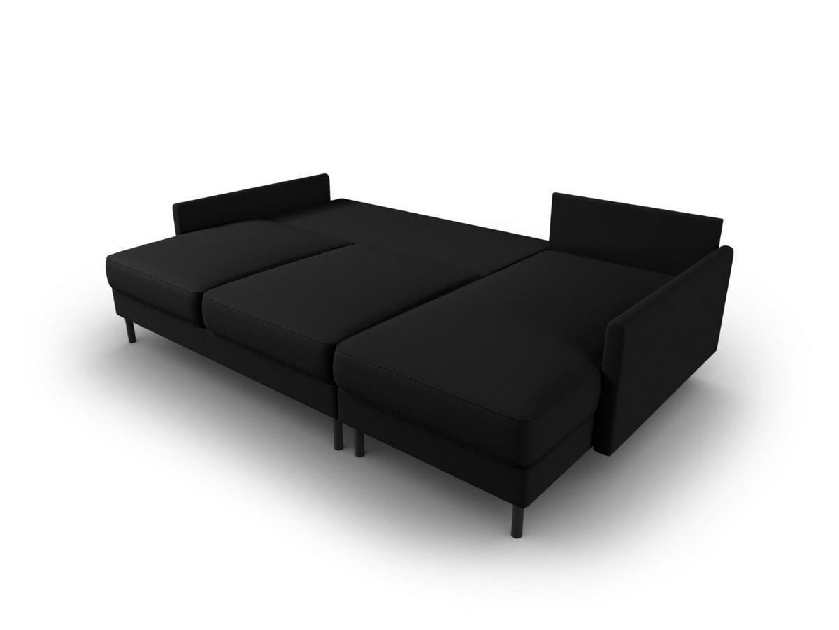 AUSKLAPPBARES-ECKSOFA rechts mit Container Scott aus strukturiertem Stoff schwarz 5 Sitzplätze - Schwarz, Textil (142/212cm) - Micadoni