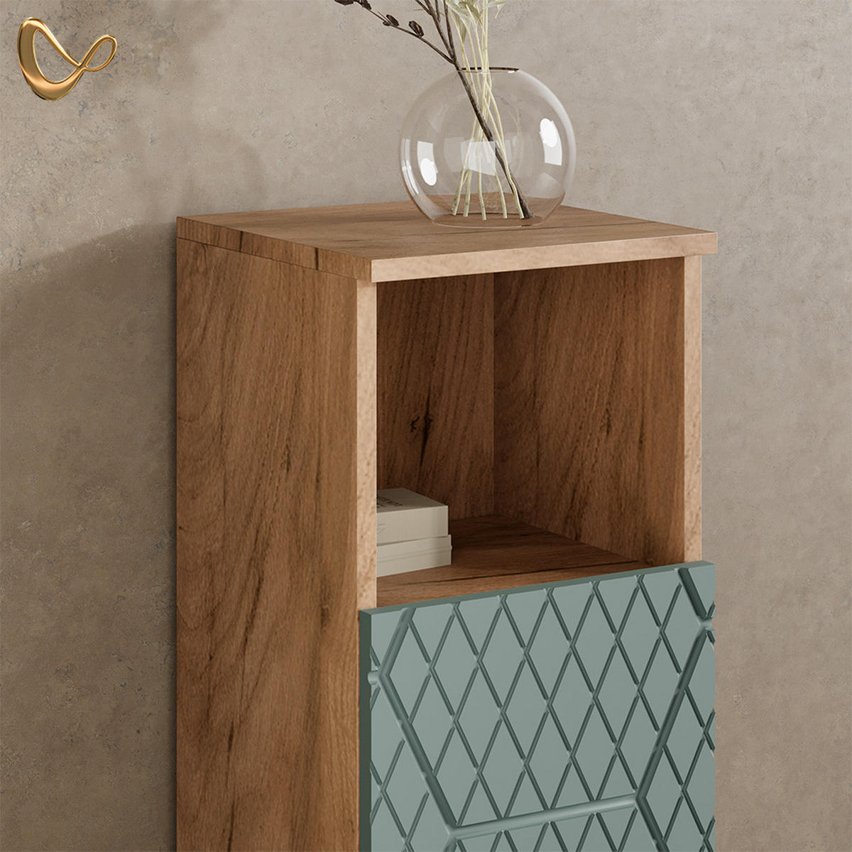 MIDISCHRANK Ronco Grün/Goldkraft Eiche 30 x 95 cm - Grün, Holzwerkstoff (30/95/30cm) - Livinity®