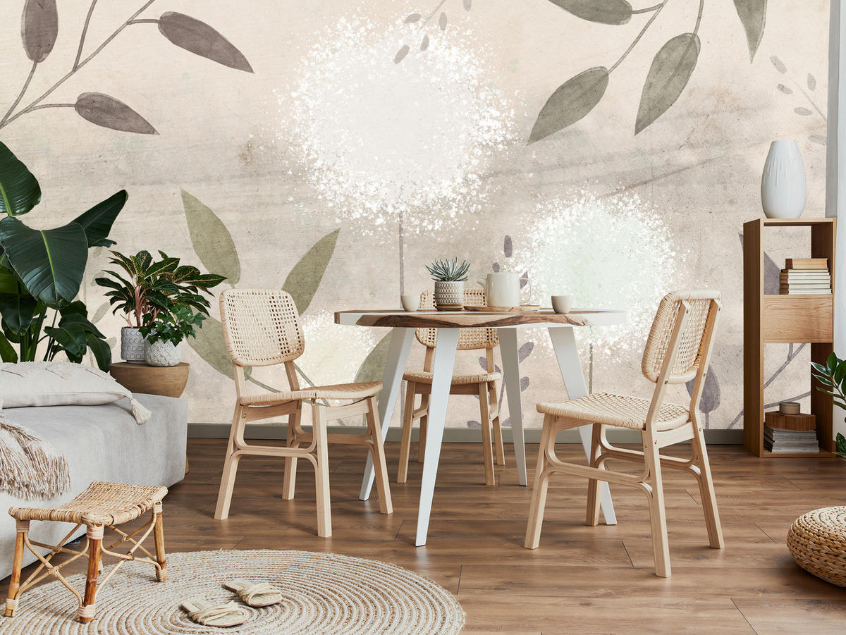 FOTOTAPETE Löwenzahn Blätter Retro 200x140 - Beige/Braun, Papier (200/140cm) - Muralo