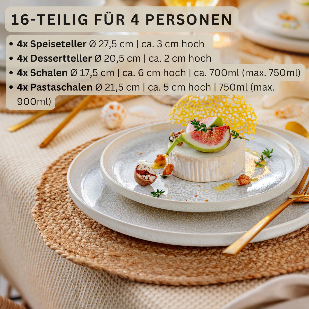 TAFELSERVICE KORFU - 12 teilig aus Steingut - Creme, Stein (27.5/6/27.5cm) - Sänger