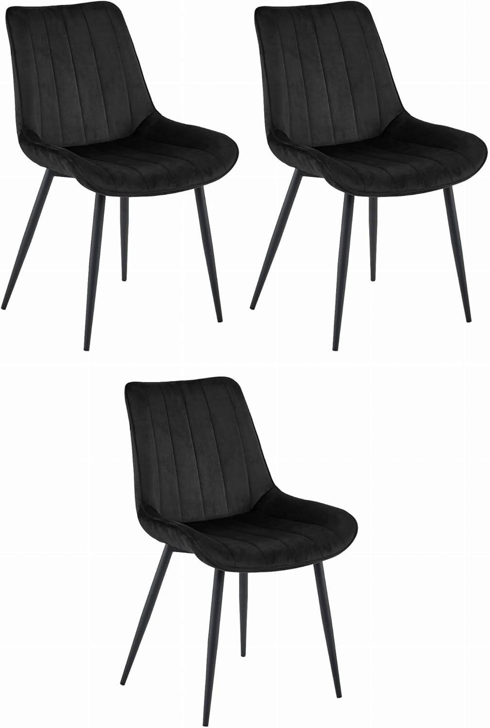 ESSZIMMERSTUHL Schwarzer Velours, geriffelte Rückenlehne, bequeme Sitzfläche - Schwarz, Textil (56/89/43cm) - Best For Home