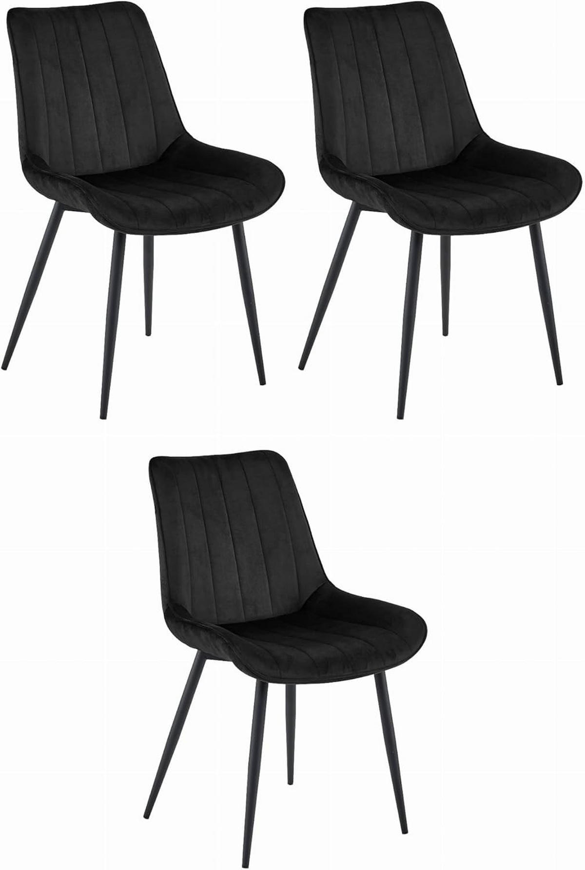 ESSZIMMERSTUHL Schwarzer Velours, geriffelte Rückenlehne, bequeme Sitzfläche - Schwarz, Textil (56/89/43cm) - Best For Home