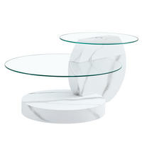 COUCHTISCH mit 50/70 cm Glasplatten, mehrstufiges Design und MDF-Gestell in Marmoroptik, Transparent, Weiß - Weiß, Holzwerkstoff (90/70/44cm) - Modfu