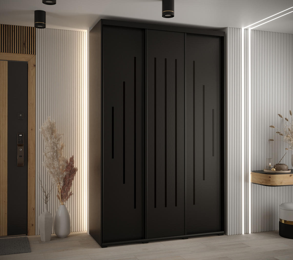 SCHWEBETÜRENSCHRANK 235,2/150/60 3-türig - Schwarz, Holz/Metall (150/235/60cm) - Abiks Möbel