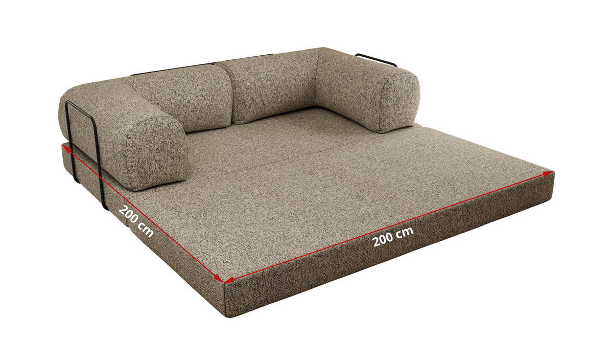 TROJMIESTNA POHOVKA ORSETTO - Taupe Štruktúrovaná látka - čierna/taupe, kov/textil (200/70/100cm) - MKS