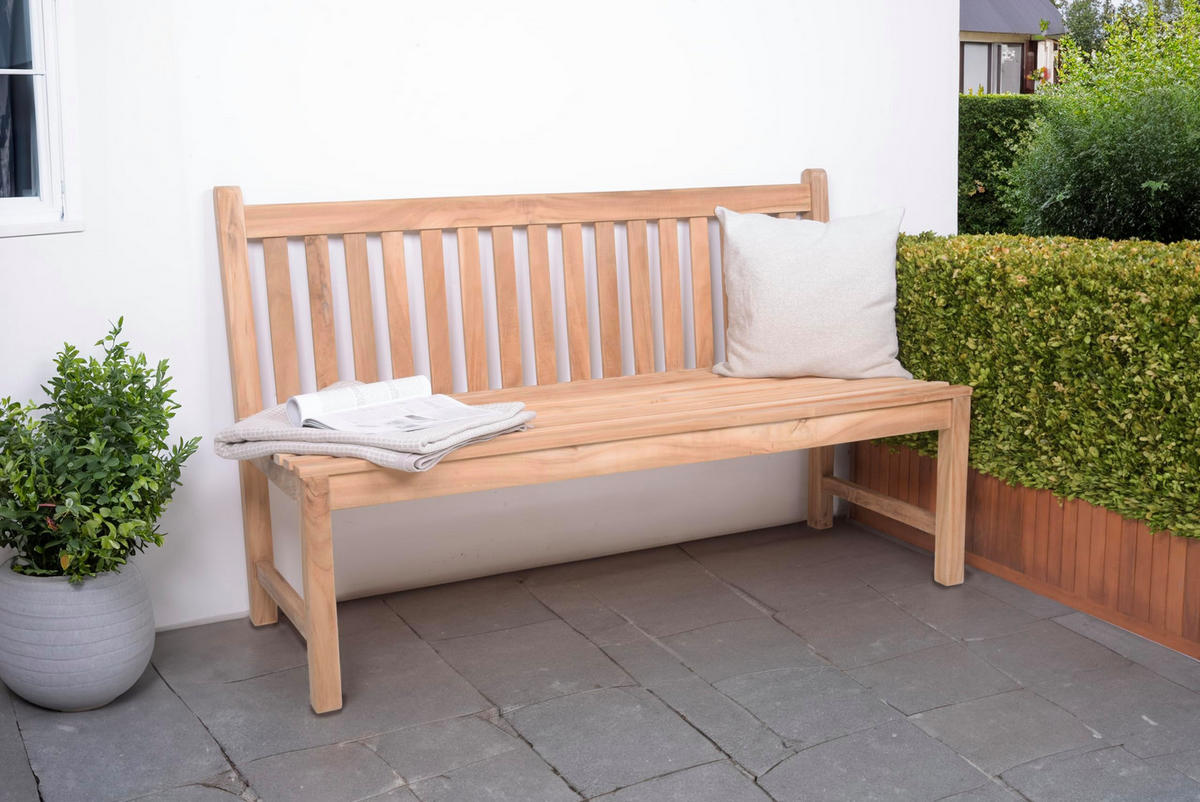 GARTENBANK Omar 3-Sitzer 150 cm ohne Armlehnen Terrassenbank - Hellbraun, Holz (150/92/60cm) - DELUKE