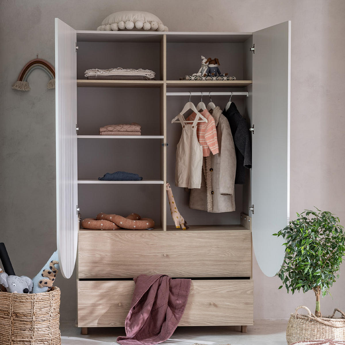 SKŘÍŇ 2DVEŘOVÁ Bloom Béžová a dřevo - hnědá, kompozitní dřevo (120/200/52cm) - Petits-meubles