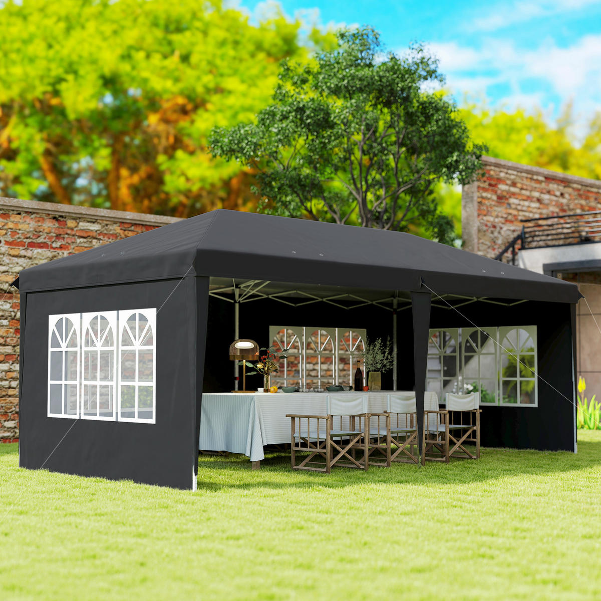 PAVILLON DE-14039 3/6 m, 3 Seiten abnehmbar Schwarz - Schwarz, Textil (295/270/585cm) - ComfortXL