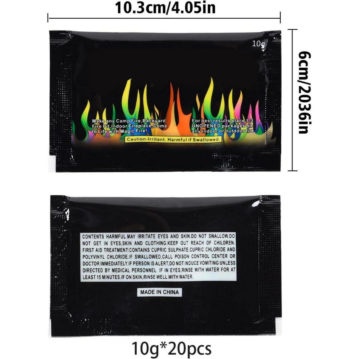 HEREFUN Buntes Feuerpulver 10g x 20, Bunte Farbwechsel Feuerfarben Set für Halloween und Weihnachten - Multicolor, Papier (3/10/6cm)