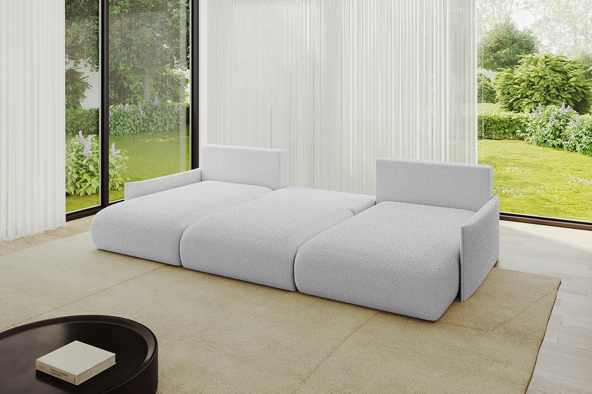 WOHNLANDSCHAFT mit Schlaffunktion und Bettkasten ONESK-U-v1 304x165x40 Hellgrau Bouclé - Hellgrau, Holzwerkstoff/Kunststoff (304/90/165cm) - ALTDECOR