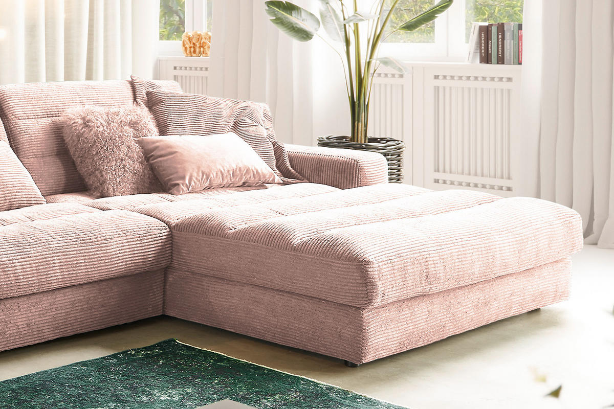 ECKSOFA XL LANA Pink Cord - Pink/Schwarz, Textil (416/205cm) - KAWOLA