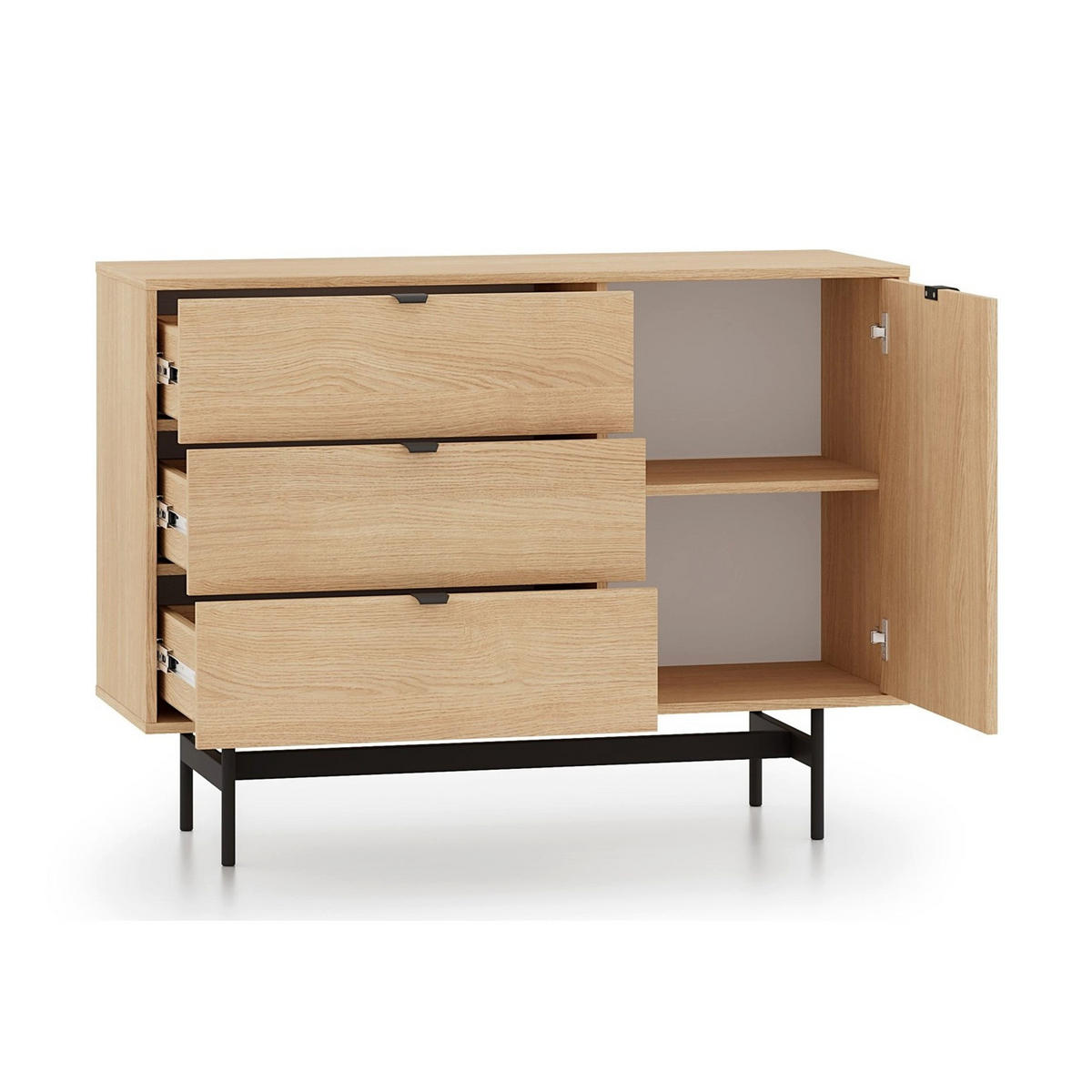 KOMODA Heggers 1-dveřová 115 cm - černá/barva dubu, kov/kompozitní dřevo (115/85/40cm) - Selsey