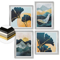 WANDBILDER 4er Set - 50x50 cm & 40x60 cm Silberner Rahmen - Abstrakte ästhetische Berge - Silberfarben, Kunststoff (50/50cm) - ArtPrintCave