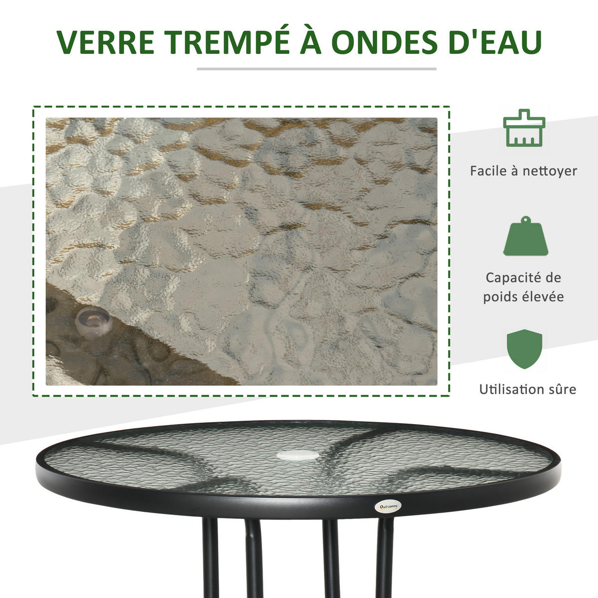 GARTENTISCH DE-14126 mit Schirmhalterung Ø80 cm Schwarz - Schwarz, Metall (80/80/72cm) - ComfortXL
