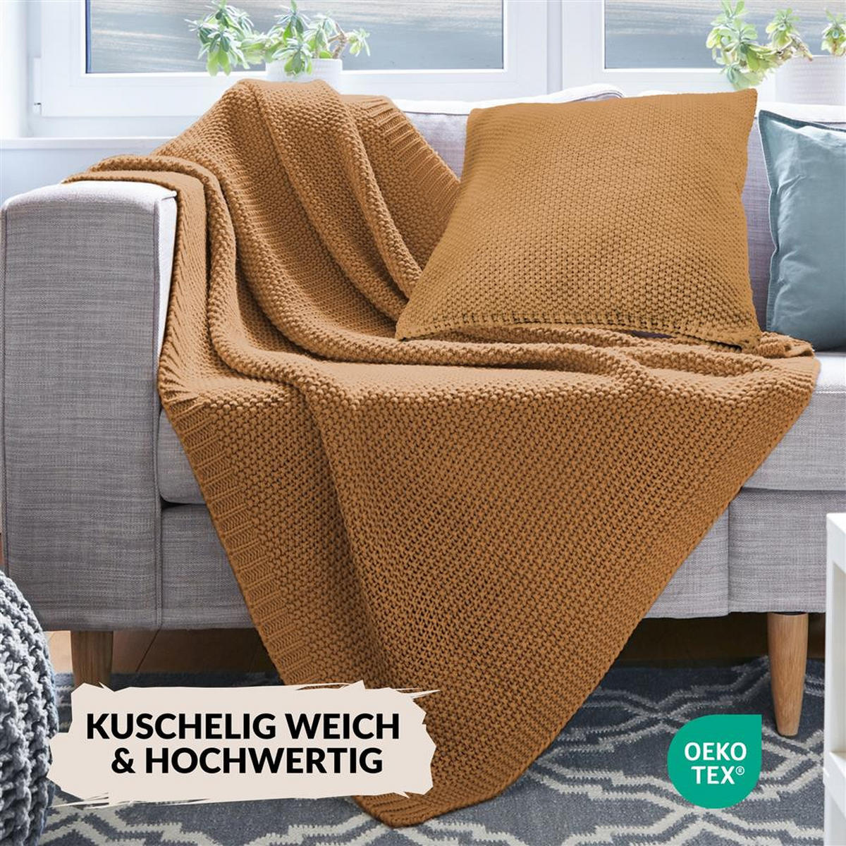 STRICKDECKE 130x170 cm, Kuscheldecke aus 100% Polyacryl, Flauschige Wohnzimmer Wohndecke für Sofa, Bett, Couch uvm. - Gold - Goldfarben, Textil (130/170cm) - Carpe Sonno