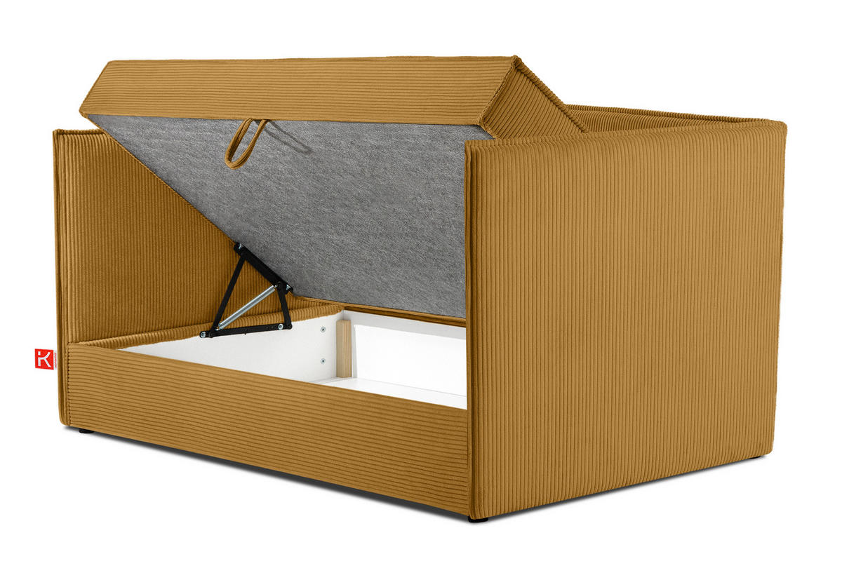 JUGENDBETT ROTI Einzelbett mit Bettkasten, 90x200cm, Bett mit Bonellmatratze, mit Rückenlehne - Gelb/Schwarz, Holz/Holzwerkstoff (92/200cm) - KONSIMO®