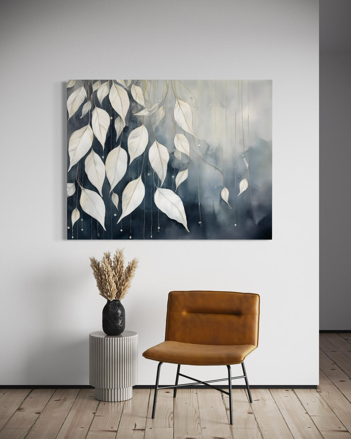 WANDBILD graue blätter abstraktion - Weiß, Textil (60/40cm) - Feeby