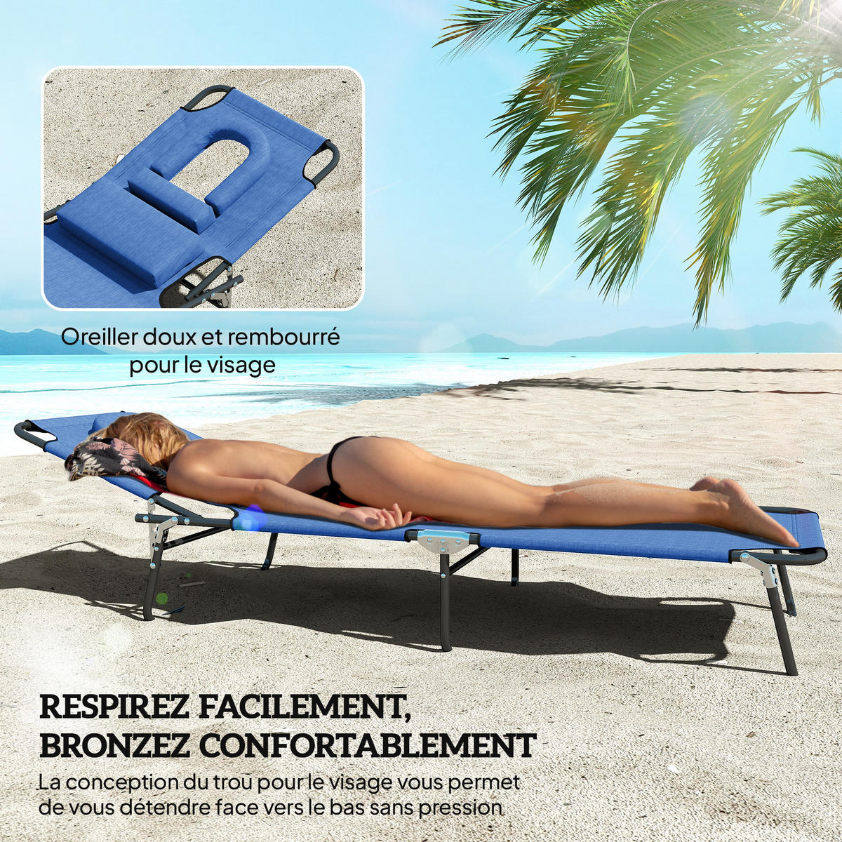 SONNENLIEGE DE-15586 klappbar, 4-fach verstellbar Blau - Blau, Metall (58/36/187cm) - ComfortXL