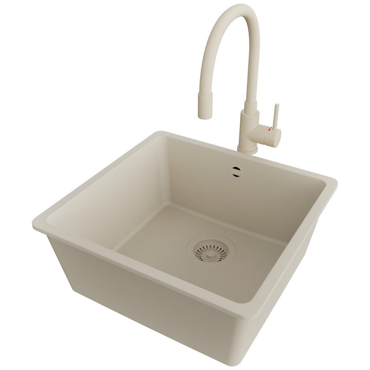 UNTERBAUSPÜLE GRANIT Venedig Easy, 2-er set Beige 46/44 cm 1 Becken + Küchenarmatur 38/14 cm + Ablauf-Set ab 50er Unterschrank - Beige, Kunststoff (46/20/44cm) - Primagran