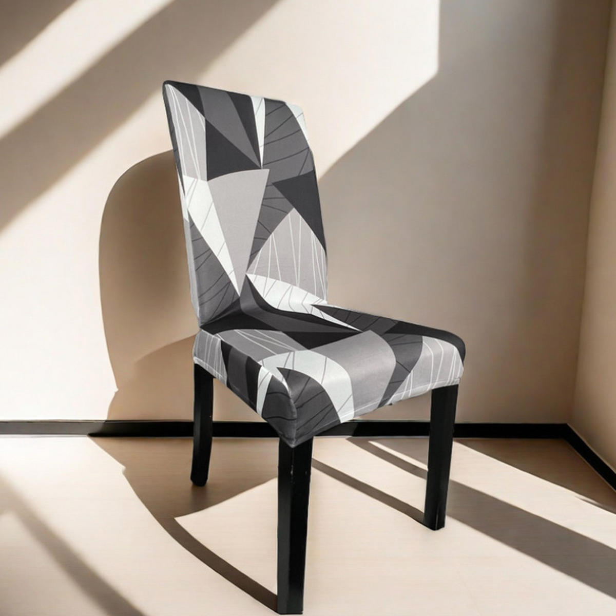 STUHLHUSSE Groß Stretch Waschbar(4-tlg. Set) - Schwarz/Weiß, Textil (16/18cm) - Kaket