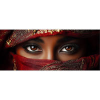 GLASBILD 125x50 cm Frau Tuareg rot gold - Goldfarben, Glas (125/50cm) - artissimo