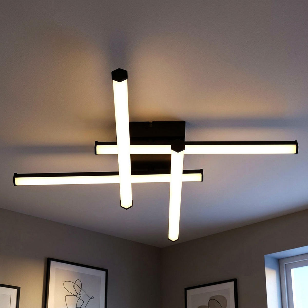 DECKENLEUCHTE, LED, schwarz, opal, schwenkbar - Schwarz, Metall (50/50/8.8cm) - Globo Lighting