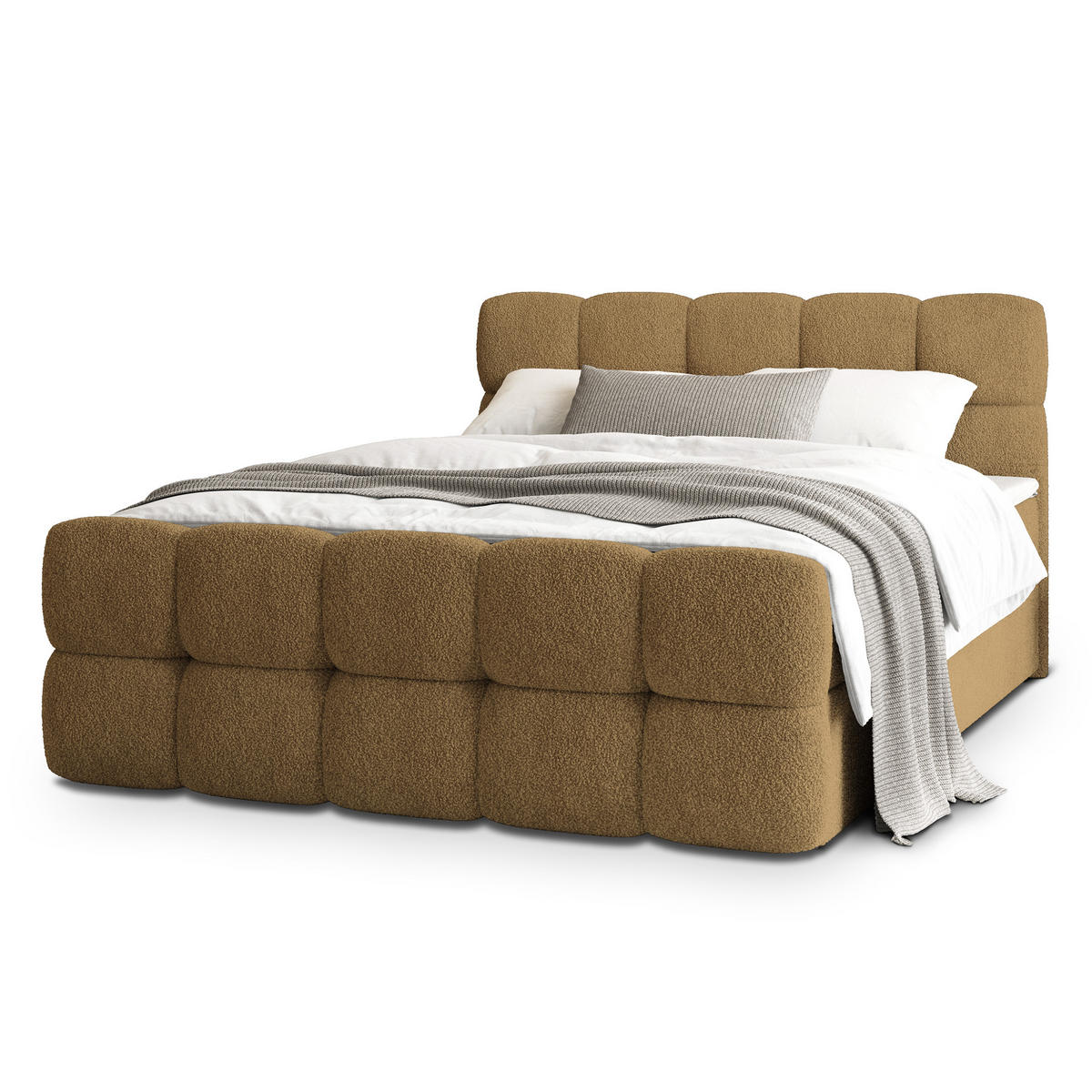 BOXBETT BRUME 140x200 cm mit Matratze und Topper, H2+H3 - Orange - Orange, Holz (140/200cm) - MASSENO