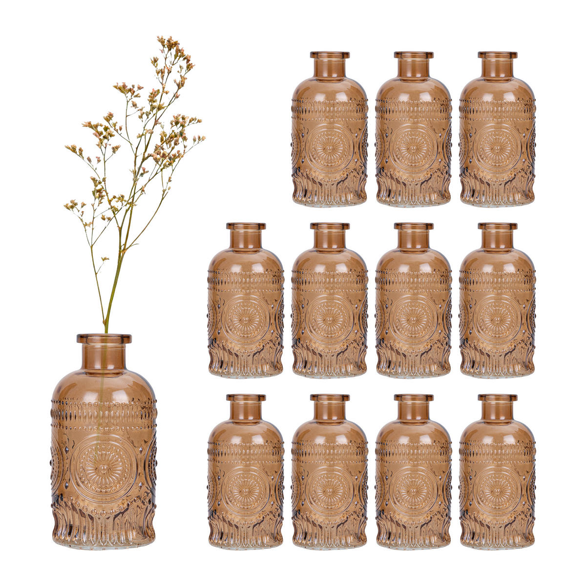 12XSKLENENÁ váza - svetlohnedá, sklo (6/13cm) - Relaxdays