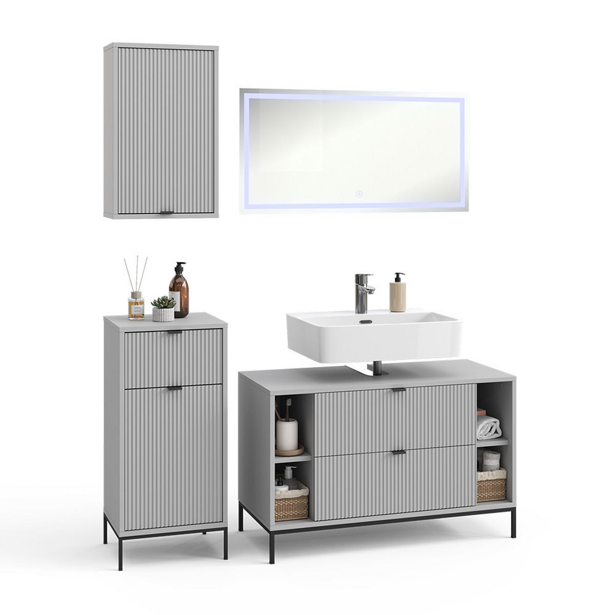 BADMÖBEL-SET Eliza Grau 4 Teile - Grau, Holzwerkstoff (100/63/45.1cm) - Vicco