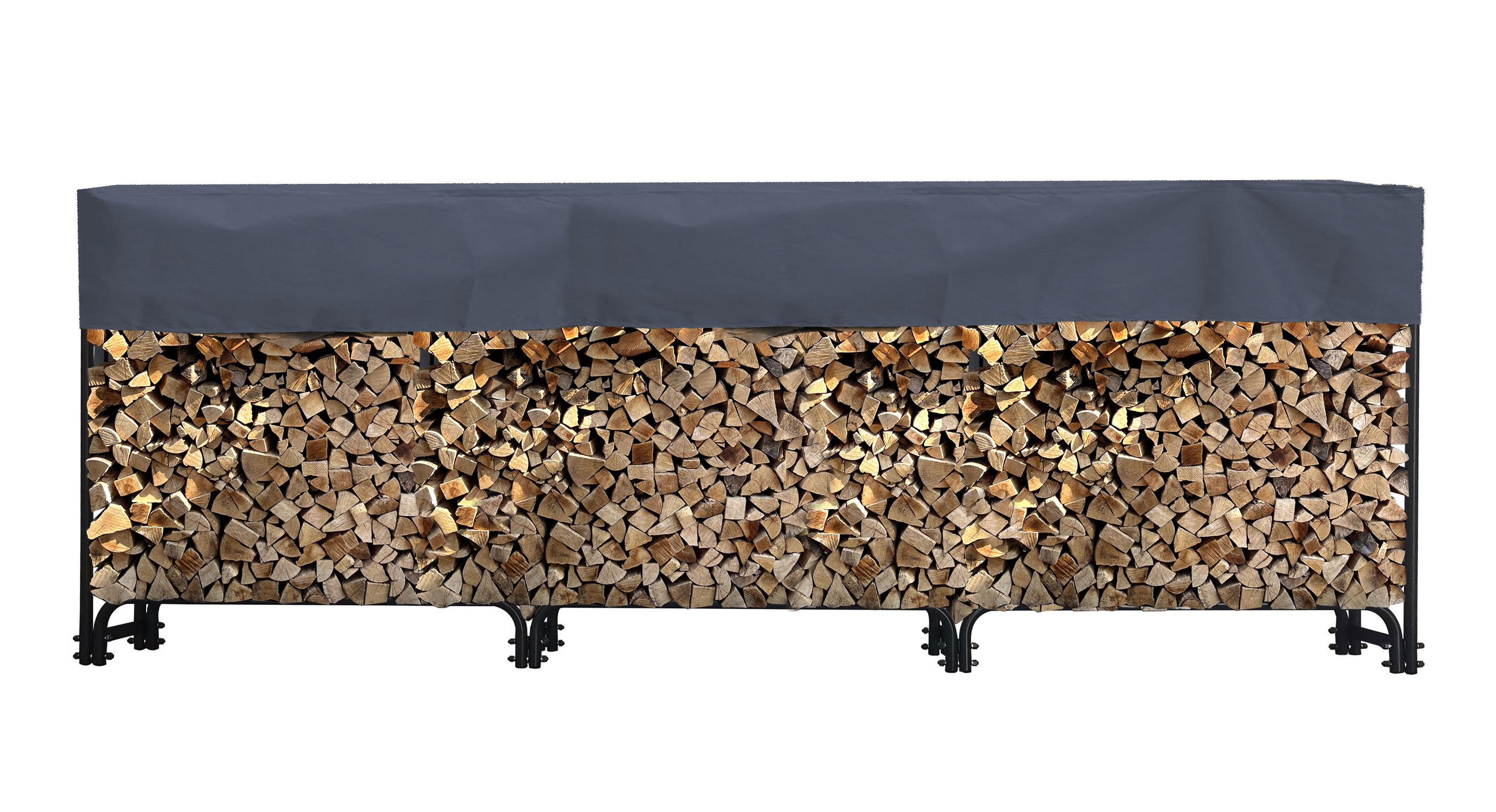 KAMINHOLZREGAL Außen 272x25x95 cm Metall Anthrazit mit Schutzhülle Grau 1 m³ / 1,5 SRM - Anthrazit/Schwarz, Metall (272/95/25cm) - QUICK STAR