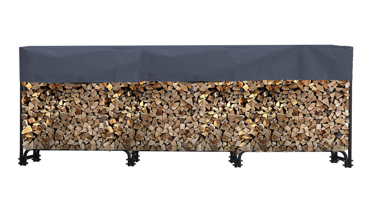 KAMINHOLZREGAL Außen 272x25x95 cm Metall Anthrazit mit Schutzhülle Grau 1 m³ / 1,5 SRM - Anthrazit/Schwarz, Metall (272/95/25cm) - QUICK STAR