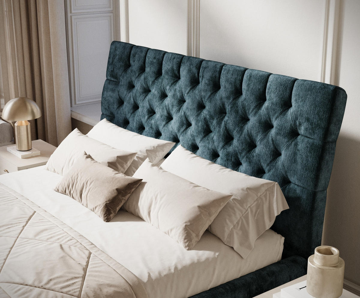 POLSTERBETT Vezzola Türkisfarben 120/200 cm im Chenille-Stoff - Türkis/Naturfarben, Holz/Holzwerkstoff (120/200cm) - Maison de Reve