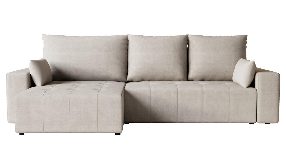 ECKSOFA Tico mit Bettkasten und Schlaffunktion, L-Form/XL-Form, Velourstoff, Universal - Weiß, Holzwerkstoff (276/145cm) - 4ALL HOME