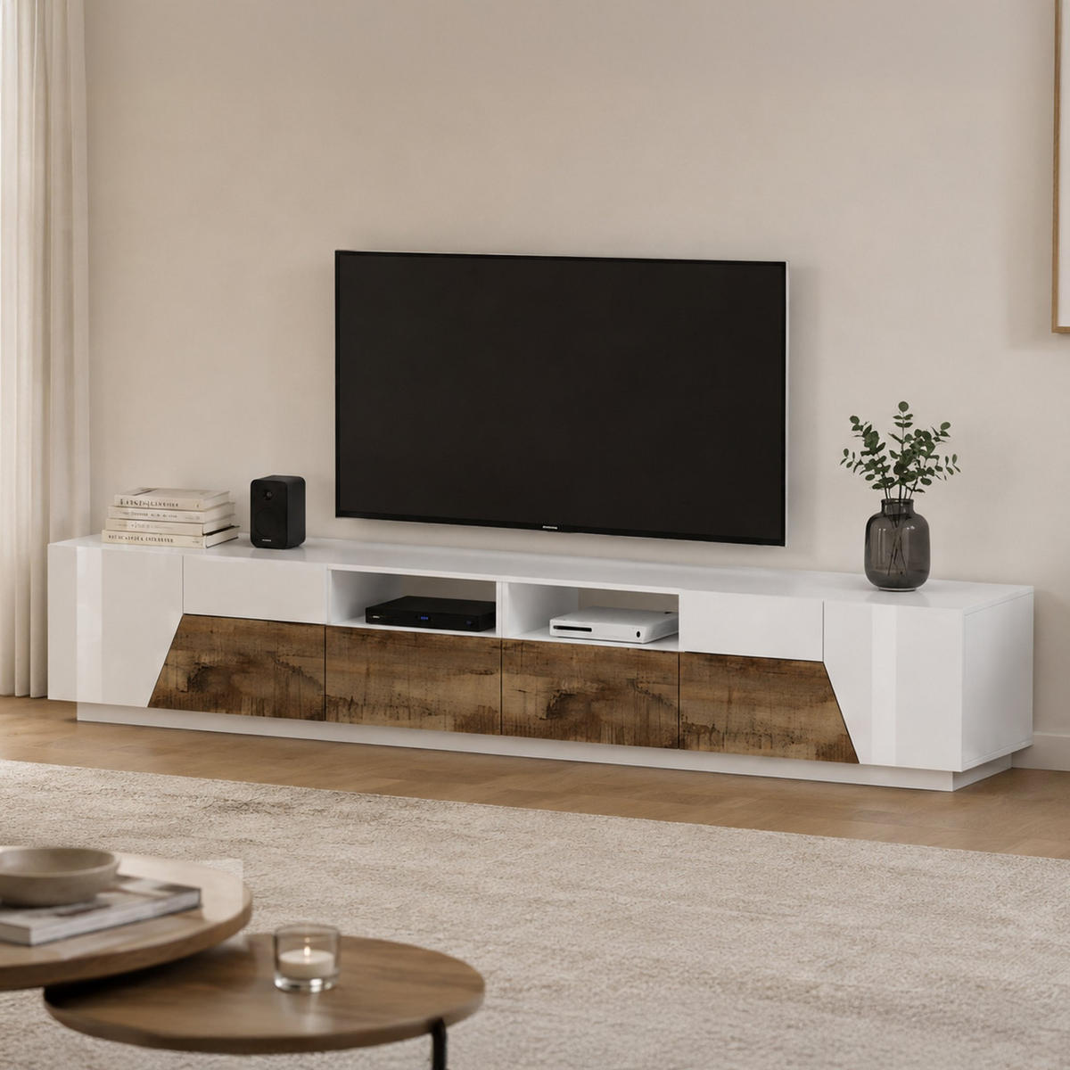 FERNSEHSCHRANK Glänzendes Weiß, Ahorn 43/260/46 cm - Ahornfarben/Weiß, Holzwerkstoff (260/46/43cm) - DMORA