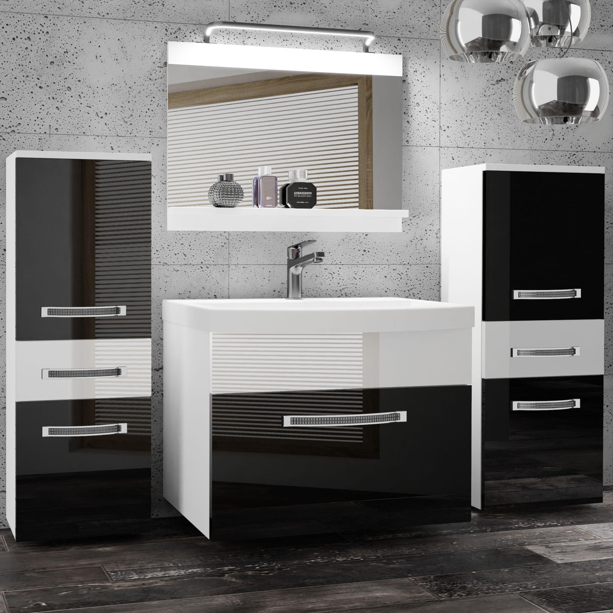 BADMÖBEL Badezimmer Schwarz Weiss Glänzend - Schwarz/Weiß, Holz (140/81/40cm) - B BELINI GROUP