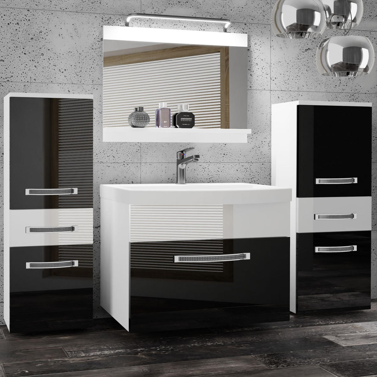 BADMÖBEL Badezimmer Schwarz Weiss Glänzend - Schwarz/Weiß, Holz (140/81/40cm) - B BELINI GROUP